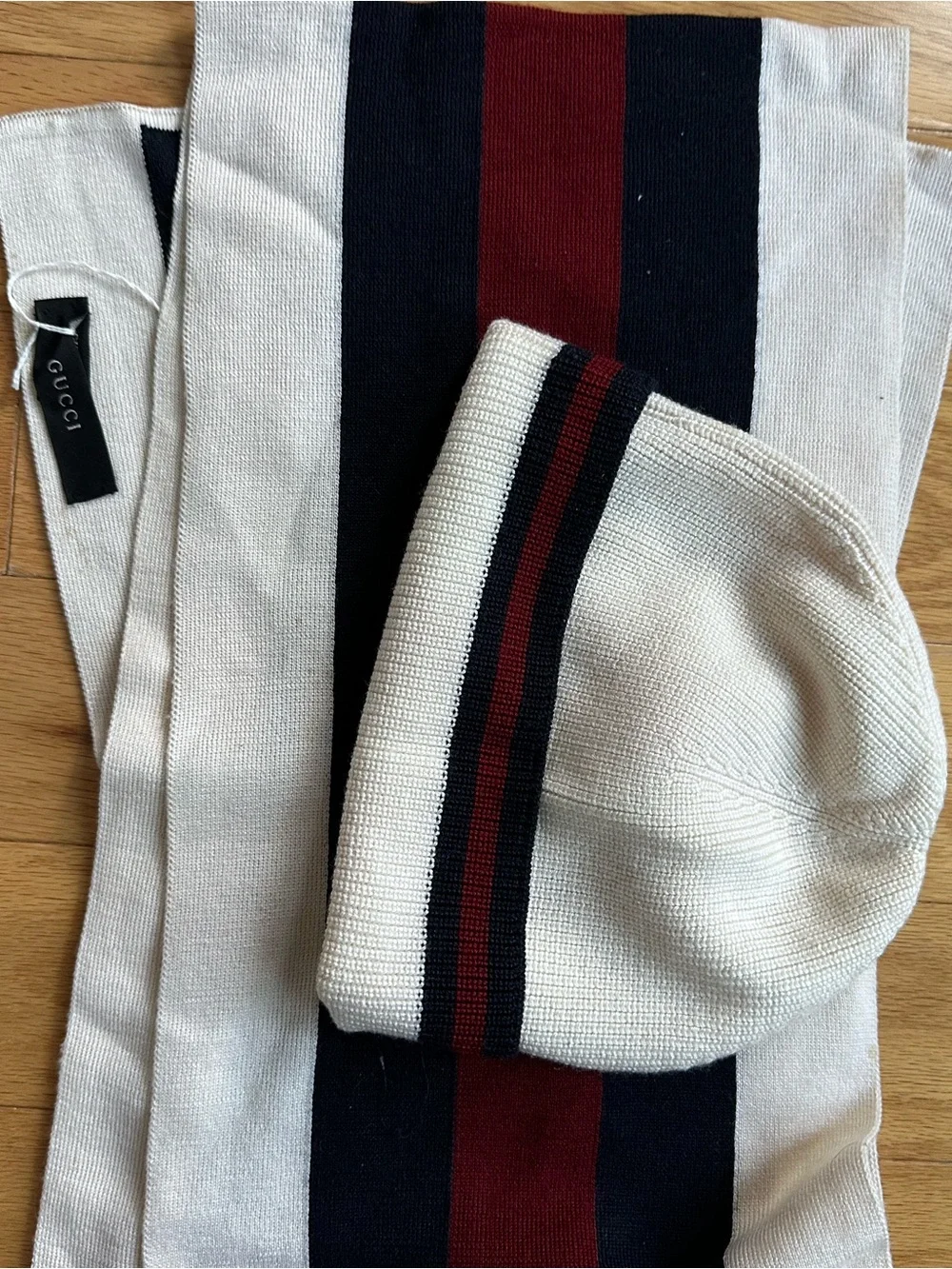 Vintage Gucci Cashmere Wool Striped Scarf & Hat Set
